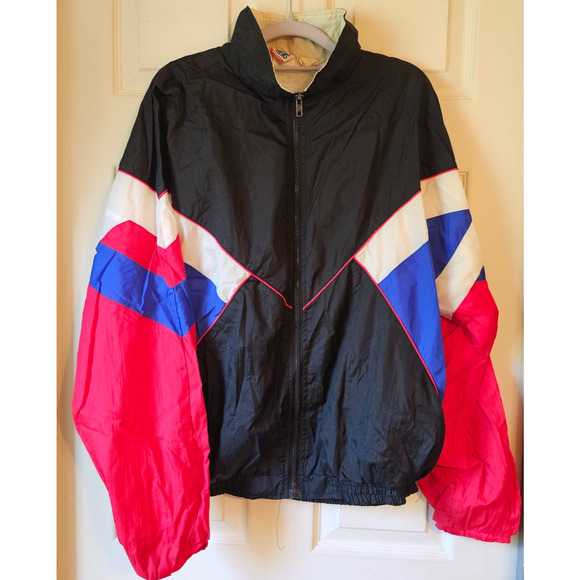 Vtg 80s 90s Men’s Athletic Works Windbreaker Jacket Colorblock Sz Large - Picture 1 of 11